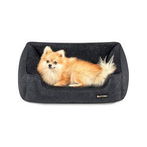 Hondenbed, hondenkussen in linnenlook, hondenmand, verhoogde randen, antislip onderkant, afneembare overtrek, wasbaar, M, voor kleine honden, 70 x 55 x 21 cm, donkergrijs