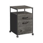Mobiele Bestandskast met Wielen in Houtskoolgrijs en Zwart - 2 Laden en Open Plank - Geschikt voor A4 en Letter Formaat - Hangende Bestandsmappen - Afmetingen 44 x 42 x 66.5 cm