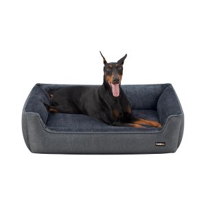 Hondenbed, hondenkussen in linnenlook, hondenmand, verhoogde randen, antislip onderkant, afneembare overtrek, wasbaar, XXL, voor extra grote honden, 120 x 90 x 30 cm, donkergrijs