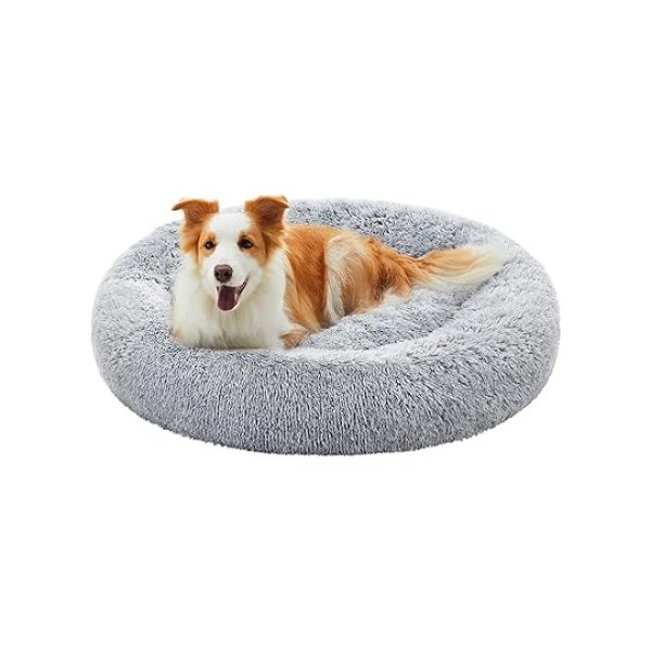 hondenbed, kattenbed, zacht pluche, 100 cm, lichtgrijs