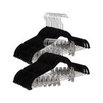 Trouser Hangers, set van 30 fluwelen hangers met verstelbare clips, 42,5 cm lang, niet-slip, ruimtebesparende, voor rokken, jassen, jurken, zwarte