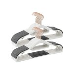 Set van 30 kledinghangers, niet-slip plastic hangers, ruimtebesparende jashangers, 0,5 cm dik, 42 cm lang, 360 ° zwenkhaak in roségoud, wit en donkergrijze