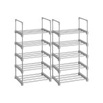 Schoenrekken 5 Laagset van 2 metalen schoenrek stapelbare ruimtebesparend schoenenrek multifunctionele staande plank voor hal slaapkamer woonkamer grijs