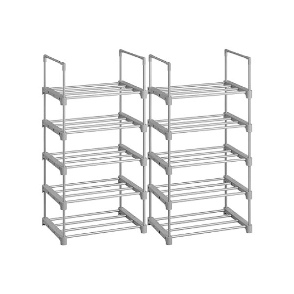 Schoenrekken 5 Laagset van 2 metalen schoenrek stapelbare ruimtebesparend schoenenrek multifunctionele staande plank voor hal slaapkamer woonkamer grijs