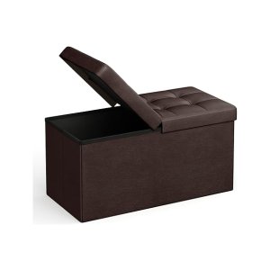 30 inch vouwopslag Ottomaanse bank met flipping deksel, opbergkastvoetenbank, faux leer, bruin