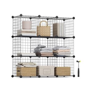 Planksysteem Insertrek afzonderlijk verstelbaar 9 compartimenten zwart gemaakt van draadmesh 93 x 31 x 93 cm (w x h x d), lpi115h, zwart, groot