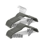 Trouser hangers, set van 20 fluwelen hangers met verstelbare clips, 42,5 cm lang, niet-slip, ruimtebesparende, voor rokken, jassen, jurken, grijze