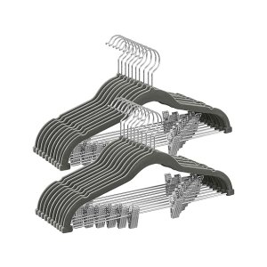 Trouser hangers, set van 20 fluwelen hangers met verstelbare clips, 42,5 cm lang, niet-slip, ruimtebesparende, voor rokken, jassen, jurken, grijze
