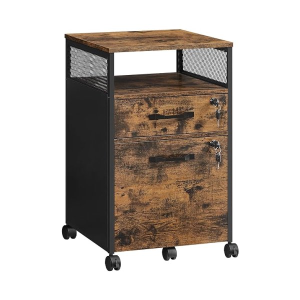 Ladeblok – Archiefkast met 2 Afsluitbare Laden – Stalen Frame – Rustiek Bruin Zwart