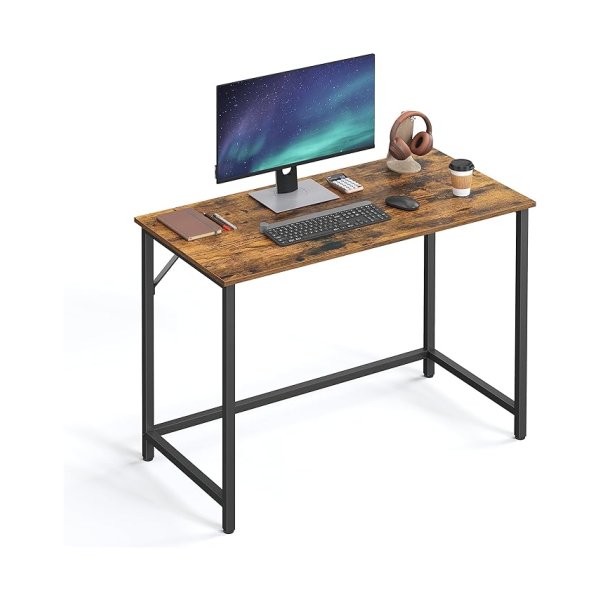 bureau, computerbureau, 100 x 50 x 75 cm, eenvoudige constructie, industrieel ontwerp, vintage bruinzwarte LWD41X