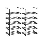 Schoenrekken 5 Laagset van 2 metalen schoenenrek stapelbare ruimtebesparende schoenenrek multifunctionele staande plank voor hal slaapkamer woonkamer zwart