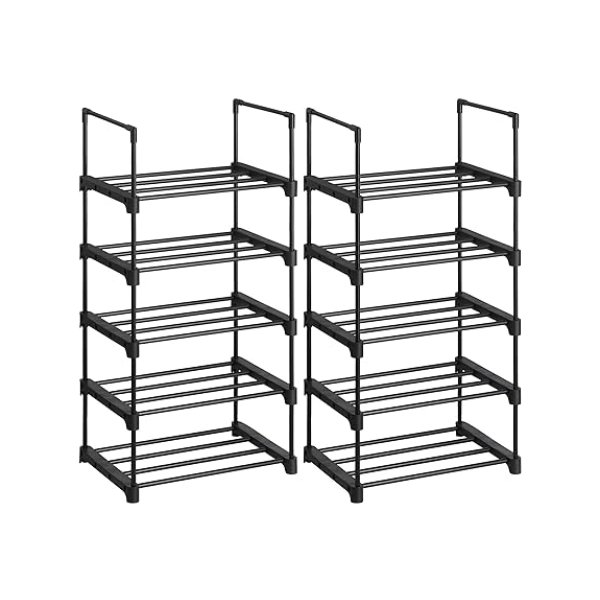 Schoenrekken 5 Laagset van 2 metalen schoenenrek stapelbare ruimtebesparende schoenenrek multifunctionele staande plank voor hal slaapkamer woonkamer zwart