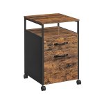 Bestandskast, mobiele archiveringskast met wielen, 2 laden, open plank, voor A4, lettergrootte, hangende bestandsmappen, rustiek bruin en zwarte UOFC71X, 17.3 "D x 16,5" W x 26.2 "H H