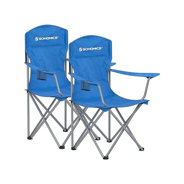Set van 2 vouwstoelen, comfortabele, zware structuur, max.Laadvermogen 150 kg, met bekerhouder, buitenstoel