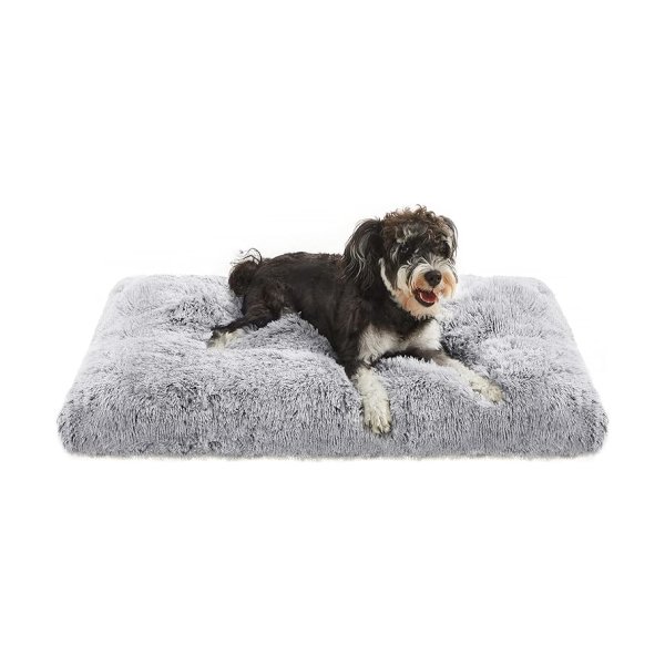 Hondenbed, donzige anti-angsthondenkratmatrat, kalmerende huisdierenbedden, wasbaar hondenkussenkussen, pluche hondenmat met antislip bodem, 80 x 50 cm, lichtgrijs