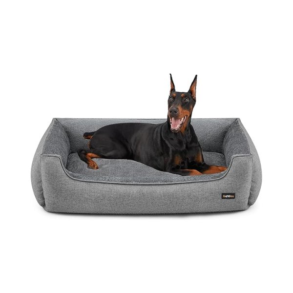 Hondenbed, hondenkussen in linnenlook, hondenmand, verhoogde randen, antislip onderkant, afneembare overtrek, wasbaar, XXL, voor extra grote honden, 120 x 90 x 30 cm, lichtgrijs