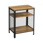 Hulptafel, nachttafel met 3 niveaus, stalen frame, opbergplanken, gemakkelijke montage, voor woonkamer, slaapkamer, hal, industriële stijl, eiken en zwart
