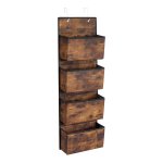 Hangende organisator met 4 compartimenten, garderobe organisator, hangende deuropslag hangende plank, hangplank, voor slaapkamer, kantoor, kinderkamer, 33,5 x 12 x 100 cm, vintage bruine rdh004x01