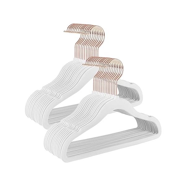 Babyhangers, pak van 50 fluweelhangers voor kinderen met roségouden haken, niet-slip kinderhangers voor kleding in kast, baby of kinderjassen, witte