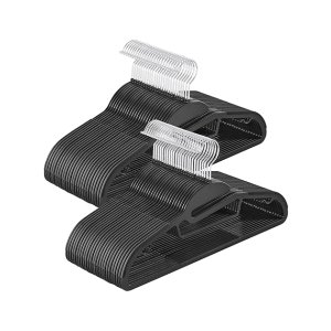 Set van 50 plastic kledinghangers met U-vormige opening Niet-slipruimte bespaard 0,5 cm dik, 41,5 cm lang, 360 ° roteerbare haak, zwart