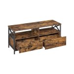 Tv-kast, tv-eenheid voor 55-inch tv, woonkamer, met 2 laden, 2 opbergplanken, 120 x 40 x 50 cm, stalen frame, industriële stijl, rustiek bruin en zwarte