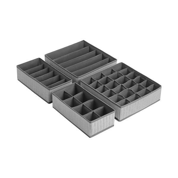 Set van 4 opbergdozen voor ondergoedlade Organizer opvouwbare vouwboxen Stoffenboxen voor sokken en banden fleece -stof in linnen uiterlijk Space Saving Gray
