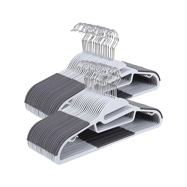 Plastic kledinghangerset van 50 U-vormige opening Niet-slipruimte bespaard 0,6 cm dik 41,5 cm breed 360 ° Roterende haak lichtgrijs