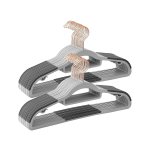 Set van 30 kledinghangers, niet-slip plastic hangers, ruimtebesparende jashangers, 0,5 cm dik, 42 cm lang, 360 ° zwenkhaak in roségoud, lichtgrijs en donkergrijs