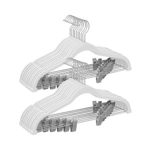 Trouser Hangers, set van 20 fluwelen hangers met verstelbare clips, 42,5 cm lang, niet-slip, ruimtebesparende, voor rokken, jassen, jurken, witte