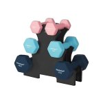 Hex Dumbbells ingesteld met standaard - 2 x 1 kg, 2 x 2 kg, 2 x 3 kg, neopreen matte afwerking, handgewichten voor huisoefening