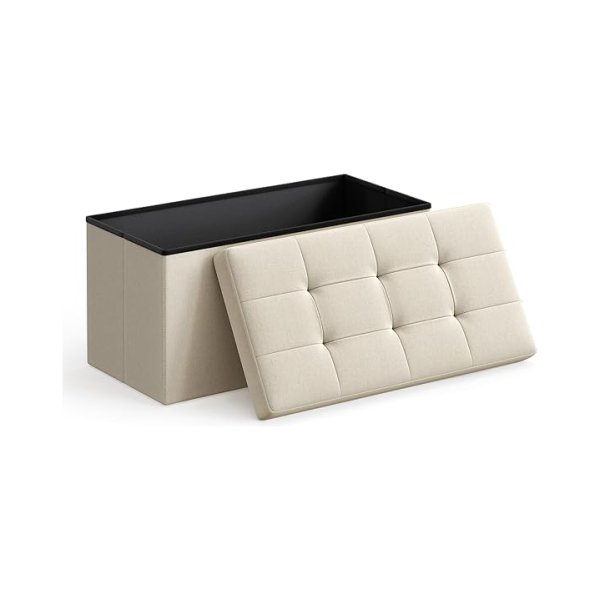 30 inch vouwopslag Ottomaanse bank, opbergkist, voet ruststoel, beige