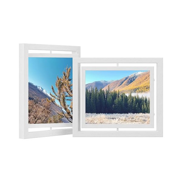 Set van 2 roterende fotolijsten voor 8 x 10 inch met 2 glazen panelen voor staande of hangende MDF Wit