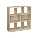 Boekenkast, kubusplank, vloerplank, met open compartimenten, voor woonkamer, studie, kinderkamer, kantoor, als kamerverdeler, 97,5 x 30 x 100 cm, eiken kleur