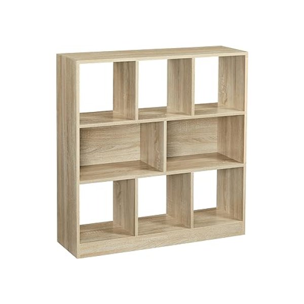 Boekenkast, kubusplank, vloerplank, met open compartimenten, voor woonkamer, studie, kinderkamer, kantoor, als kamerverdeler, 97,5 x 30 x 100 cm, eiken kleur