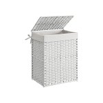 Handgeweven wasmand, 90L synthetische rotan kledingmand met deksel en handgrepen, opvouwbare, verwijderbare voeringtas, witte