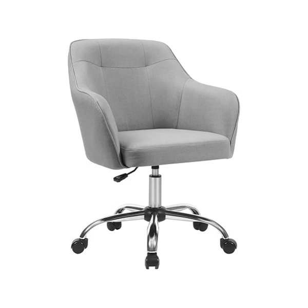 Bureaustoel, ergonomische draaistoel, hoogte verstelbaar, 110 kg capaciteit, stalen frame, ademend katoenen linnenstof, voor kantoor, slaapkamer, lichtgrijs