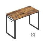 Alinru 39-inch computerbureau met 8 haken, voor studie, thuiskantoor, gemakkelijke montage, stalen frame, 39,4 ", rustiek bruin
