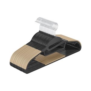 Plastic kledinghanger, set van 20, kledinghanger met U-vormige opening, niet-slip, ruimtebesparing, 0,6 cm dik, 41,5 cm lang, 360 ° roteerbare haak, zwart-bruine