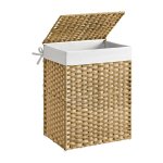 Wasmand, 90L synthetische rattan opslagmand met deksel en handgrepen, rieten, opvouwbaar, verwijderbare voeringen, natuurlijke kleur