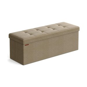 110 cm bankje met opbergruimte, vouwstoel, opbergdoos, voetenbank, licht taupe