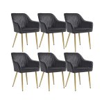 Eetkamerstoelen, set van 6 fauteuils, lounge stoelen met armleuning, fluweelbedekking, stoelbreedte 49 cm, laadcapaciteit 110 kg, metalen benen voor eetkamer, keuken, grey-gold