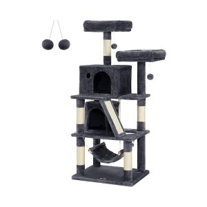 Krabpaal, kattenboom met 2 knuffelholten, 155 cm, rookgrijs
