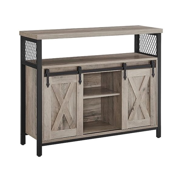 Dressoir Keukenkast opbergkast met 2 schuifdeuren 33 x 100 x 80 cm verstelbare planken Landkamer Living Room Grijs Zwart LSC092B02