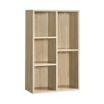 Boekenplank die staat met 5 compartimenten voor woonkamer, studie, kinderkamer, kantoor, kamerscherm, 50 x 24 x 80 cm, eiken