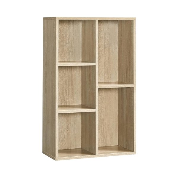 Boekenplank die staat met 5 compartimenten voor woonkamer, studie, kinderkamer, kantoor, kamerscherm, 50 x 24 x 80 cm, eiken