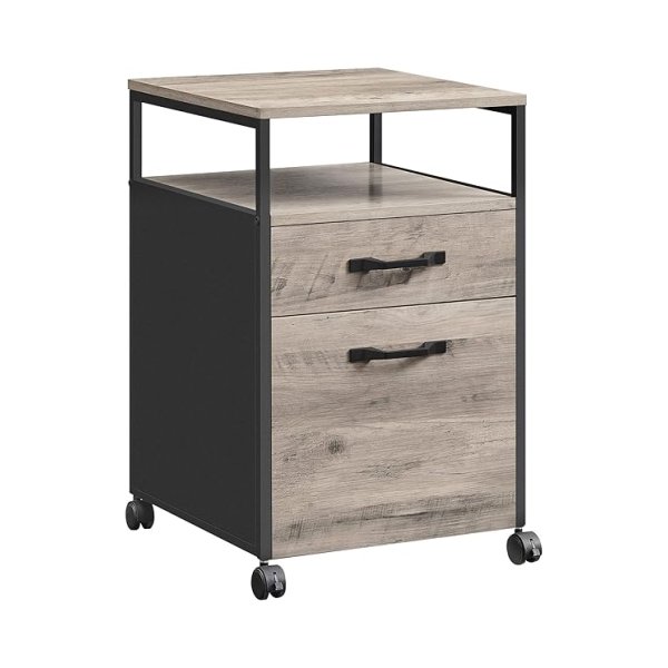 Bestandskast, mobiele archiefkast met wielen, 2 laden, open plank, voor A4, Lettergrootte, hangende bestandsmappen, Greige en Black , Beige/Black