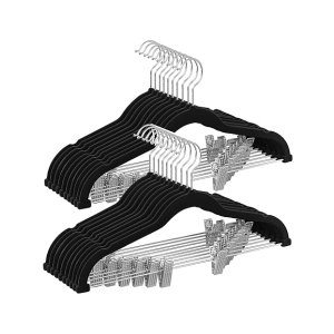 Trouser Hangers, set van 20 fluwelen hangers met verstelbare clips, 42,5 cm lang, niet-slip, ruimtebesparende, voor rokken, jassen, jurken, zwarte