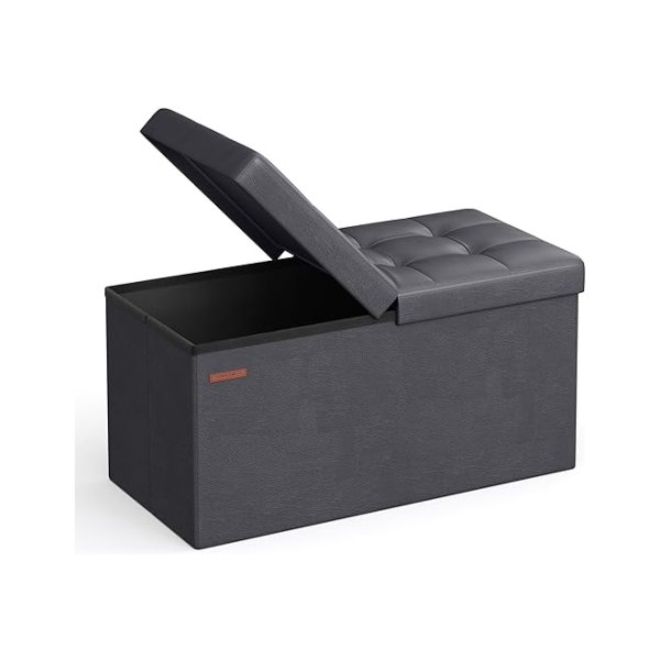 Vouwopslag Ottoman, opbergbank, voetenbank, 15 x 30 x 15 inch, 660 lb laadcapaciteit, voor ingang, woonkamer, slaapkamer, thuiskantoor, donkergrijze