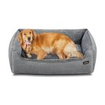 Hondenbed, grote hondenbank, overtrek afneembaar en wasbaar in de machine, grijs