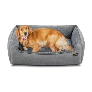 Hondenbed, grote hondenbank, overtrek afneembaar en wasbaar in de machine, grijs